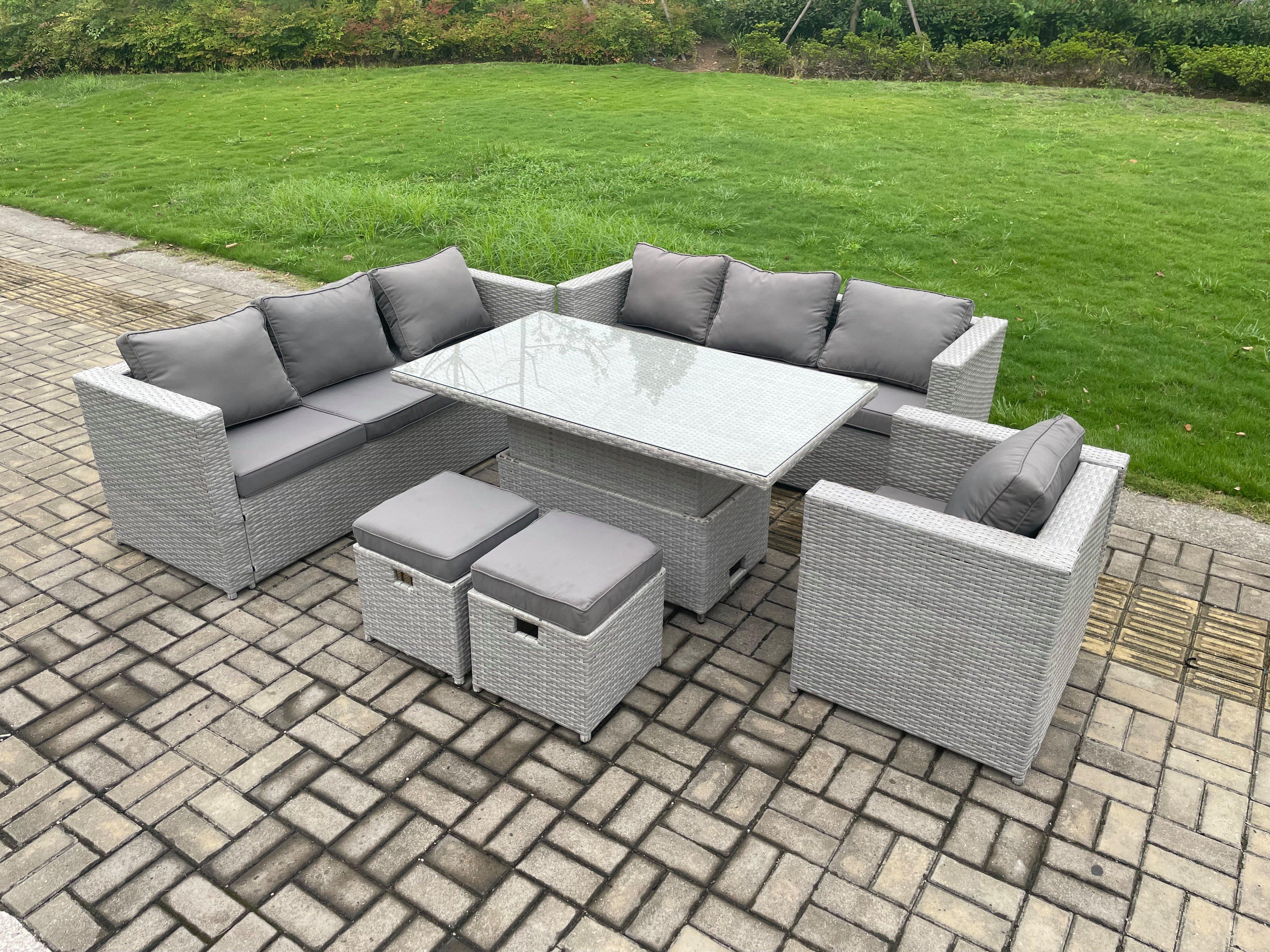 9 Seater Outdoor PE Rattan Garden Funiture Set Adjustable Rising Lifting Table Sofa Dining Set with 